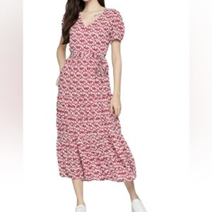 M & H  floral V neck maxi flowy dress color red size medium